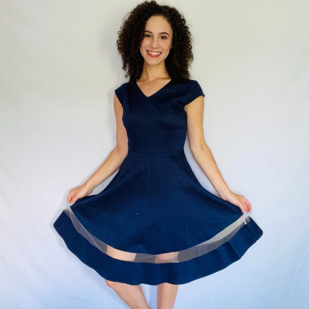Dark Blue Mesh Cutout Dress